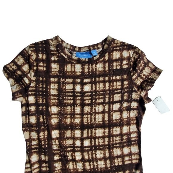 Simply Vera Vera Wang brown plaid short sleeve top sz XS - Picture 4 of 15